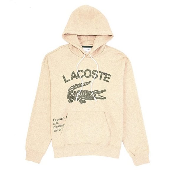 Lacoste Other - Lacoste Men's Sweatshirt Loose-Fit Oversized Logo Hooded Soft Fleece Beige M NWT